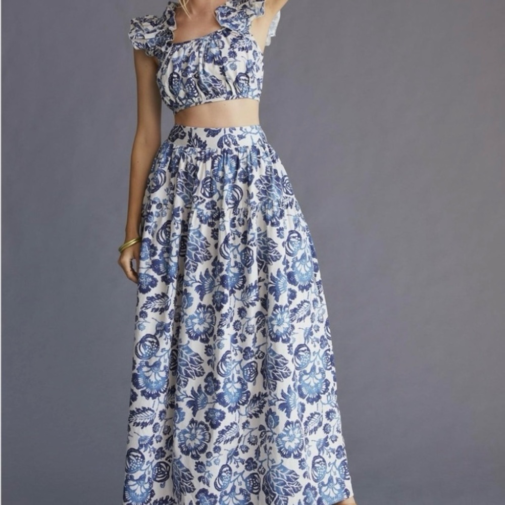 Anthropologie Floral Maxi Skirt & Top Set